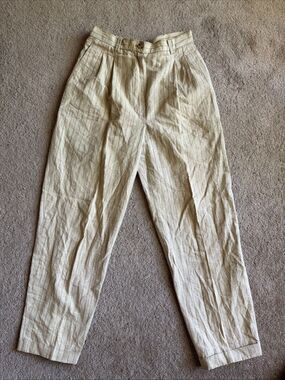 Vintage Rafaella Linen Pants Womens Size 10 Striped Brown Khaki